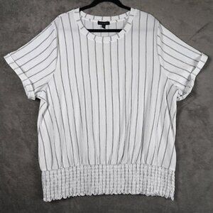 Lane Bryant Women's Striped Career Top Size 22/24 Smock Hem Boxy Smocked Hem